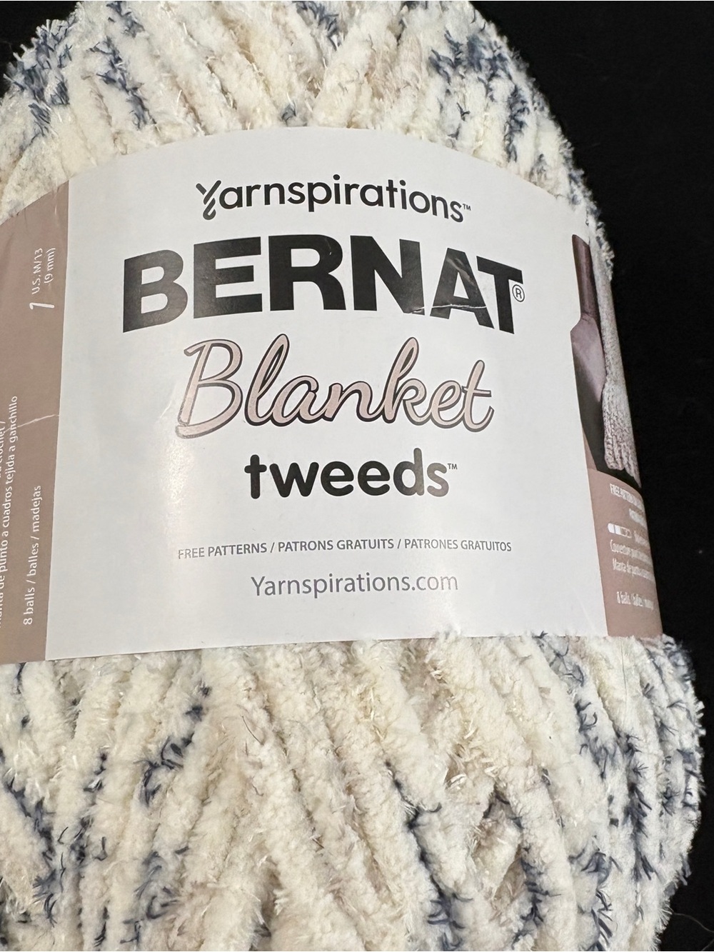 Bernat Blanket Tweeds Plush Yarn - Cream with Navy Flecks